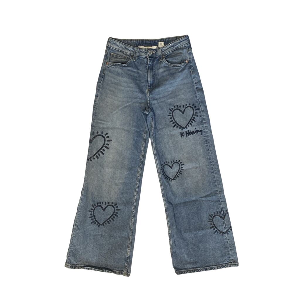 H&M Keith Haring Kids Jeans Size 14 Hearts Love